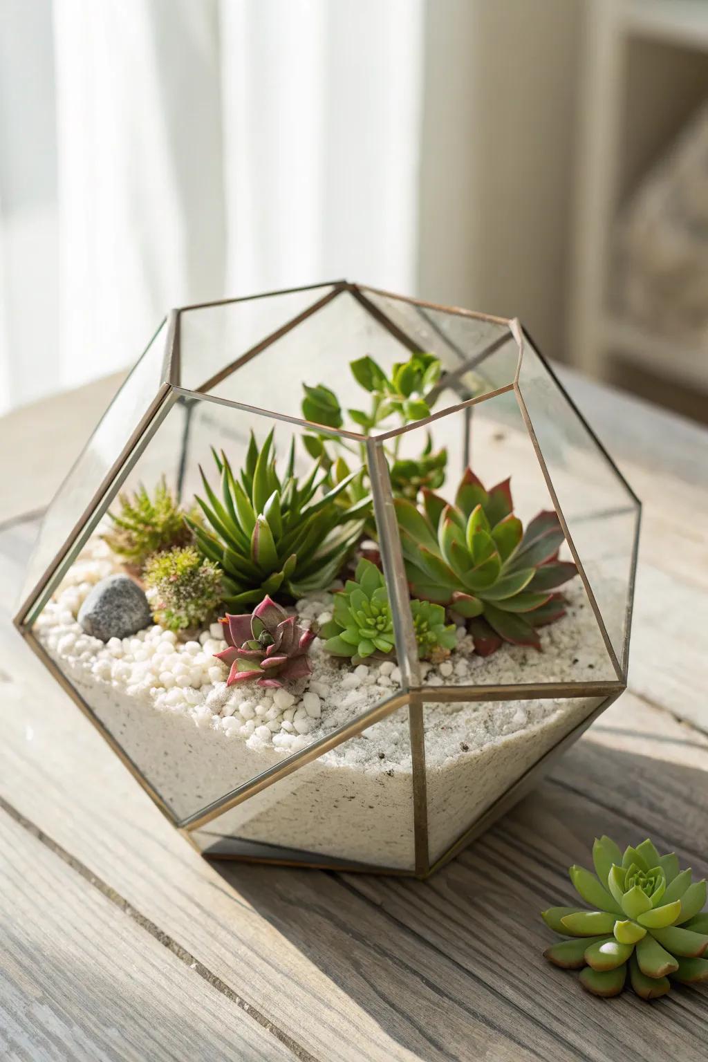 Craft your own serene oasis with a minimalist glass terrarium, where nature meets art.