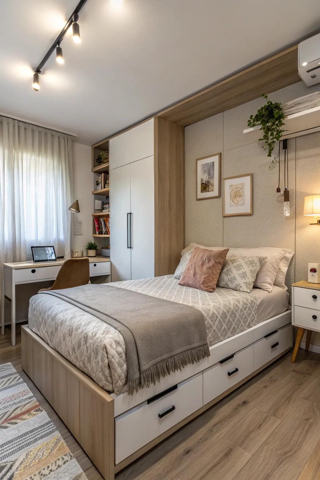 Smart storage solutions under the bed.