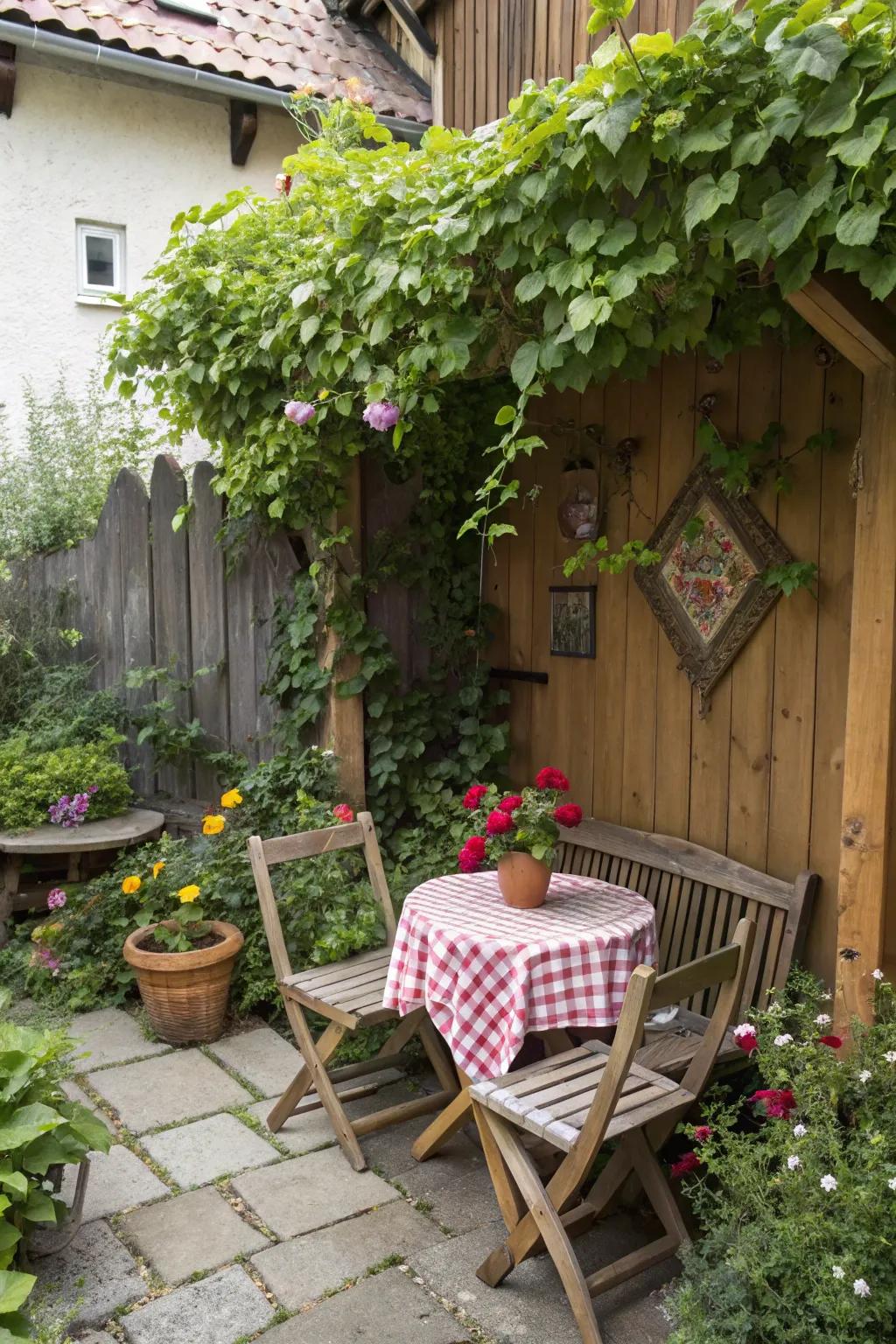 Cottage-like nooks add a fairy-tale charm to your garden.