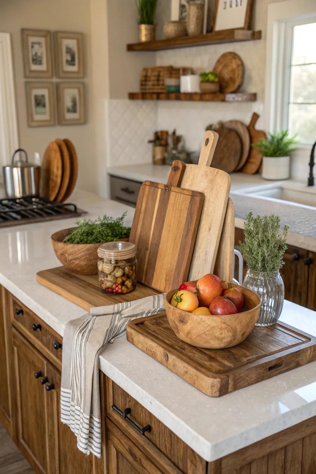 On-counter display for showcasing cutting boards.