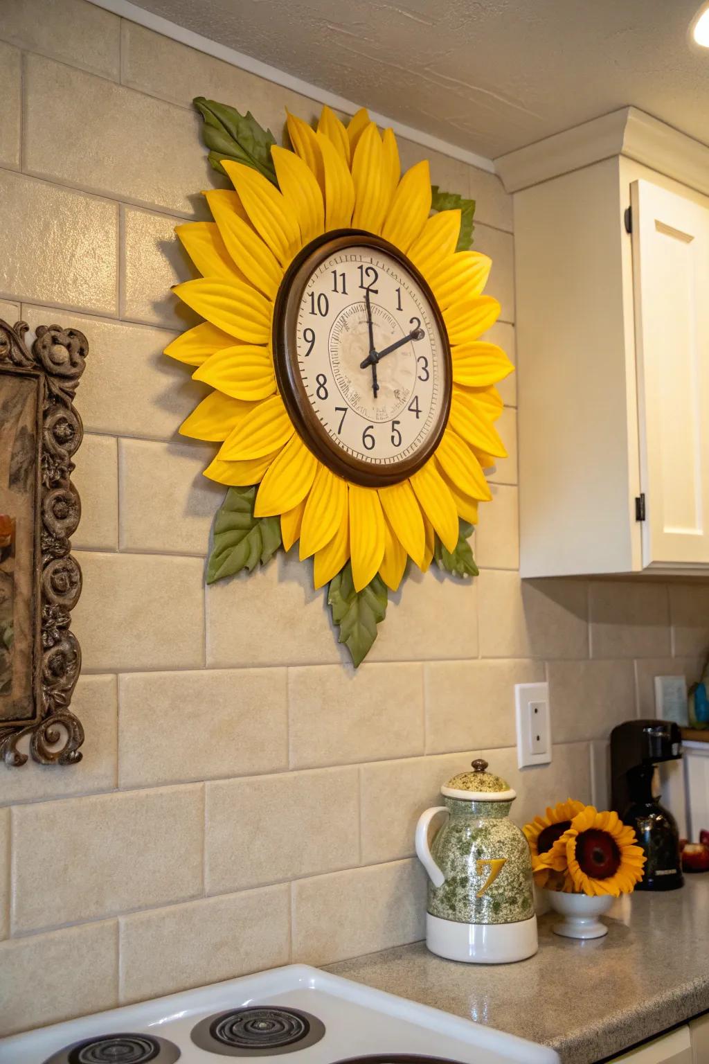 A sunflower clock is a fun and functional decorative piece.