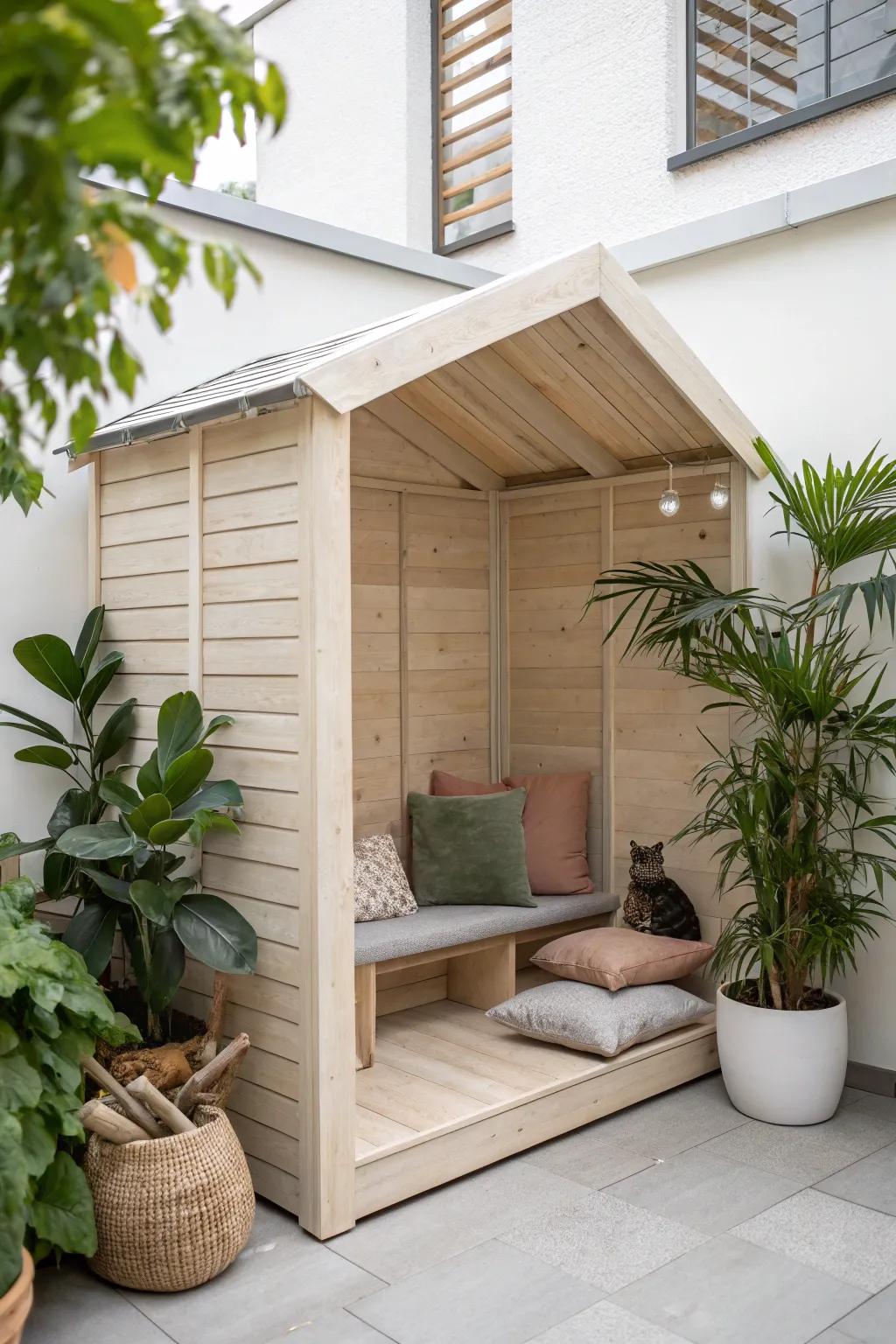 Create a cozy retreat for rainy days with a minimalist catio shelter. Your feline friends will love the blend of style and comfort!