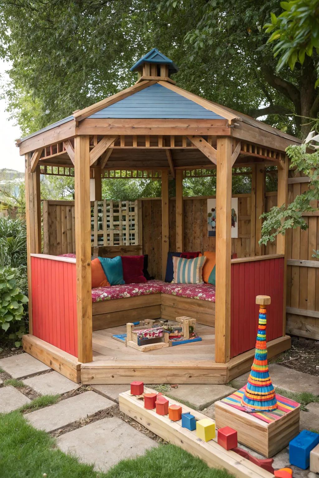 Transform your backyard with a whimsical wooden gazebo, perfect for endless playtime adventures!