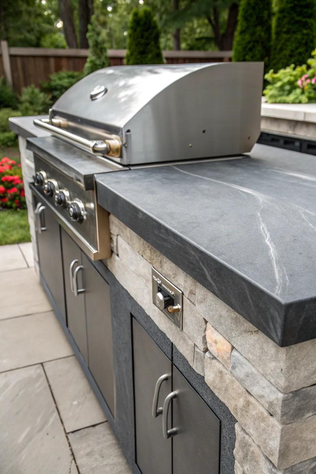 Elevate your outdoor cooking experience with this sleek, concrete grill station masterpiece.