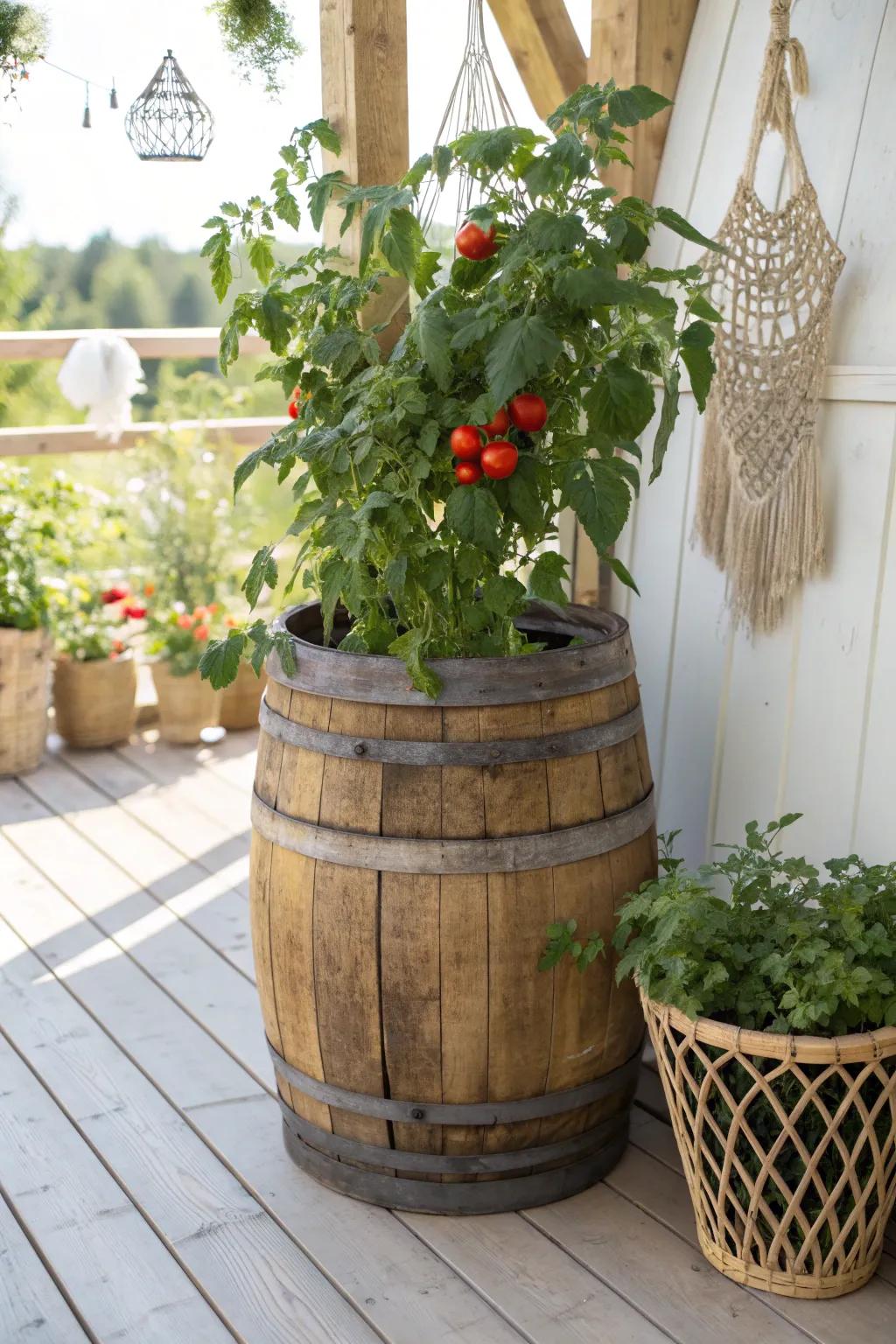 Transform your backyard with this charming decorative barrel planter, perfect for a touch of vintage elegance.