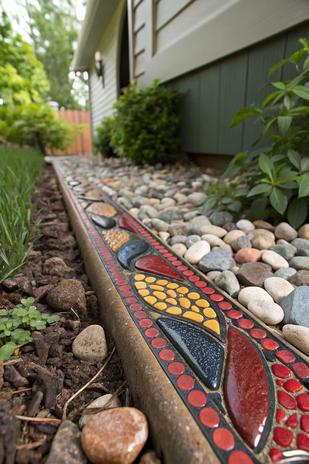 Transform your garden with a striking pebble mosaic that combines functionality and artistry.