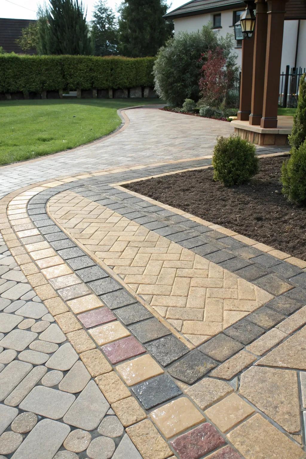 Varied textures add a tactile element to driveway aprons.