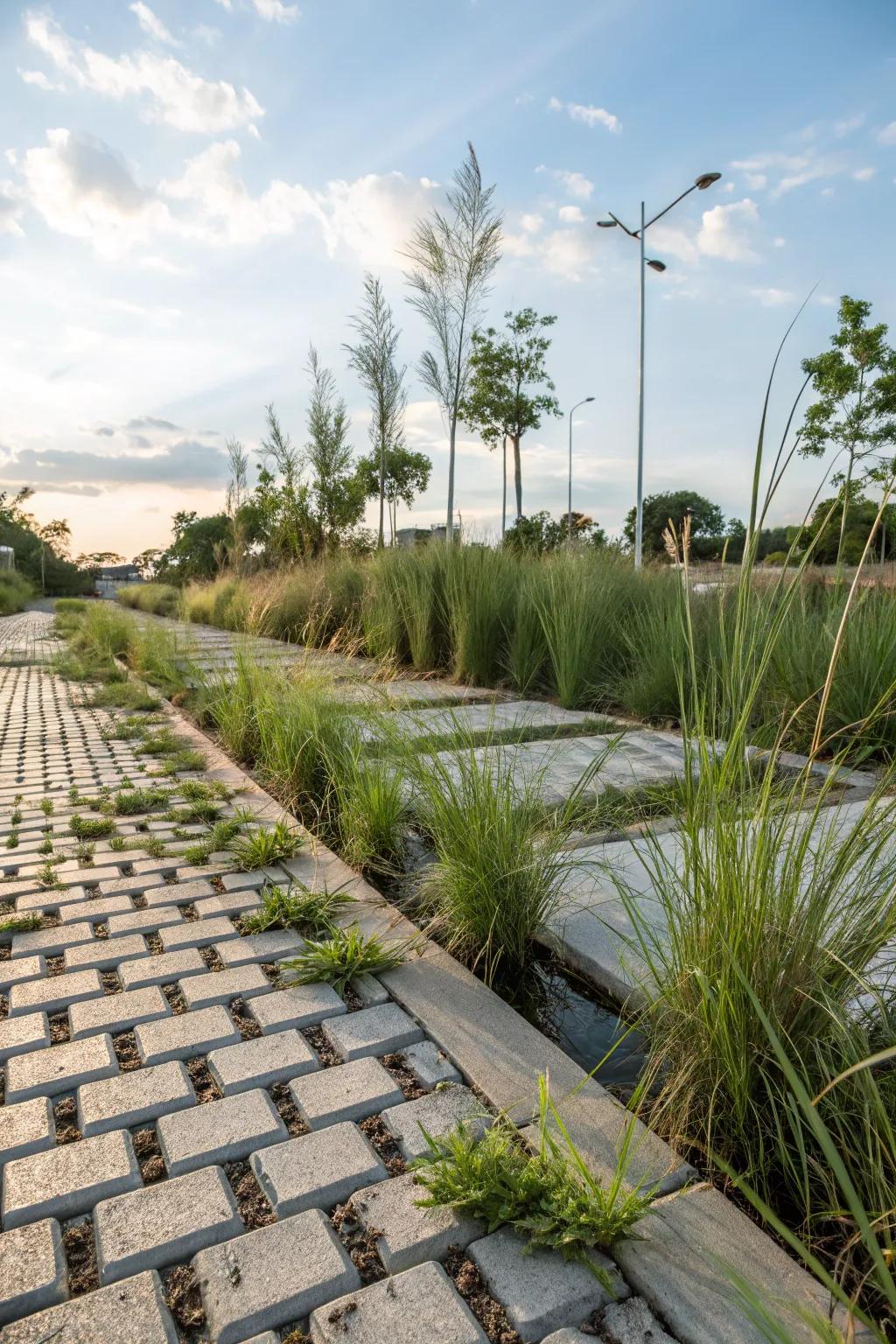 Eco-friendly pavers blending seamlessly with native plants.