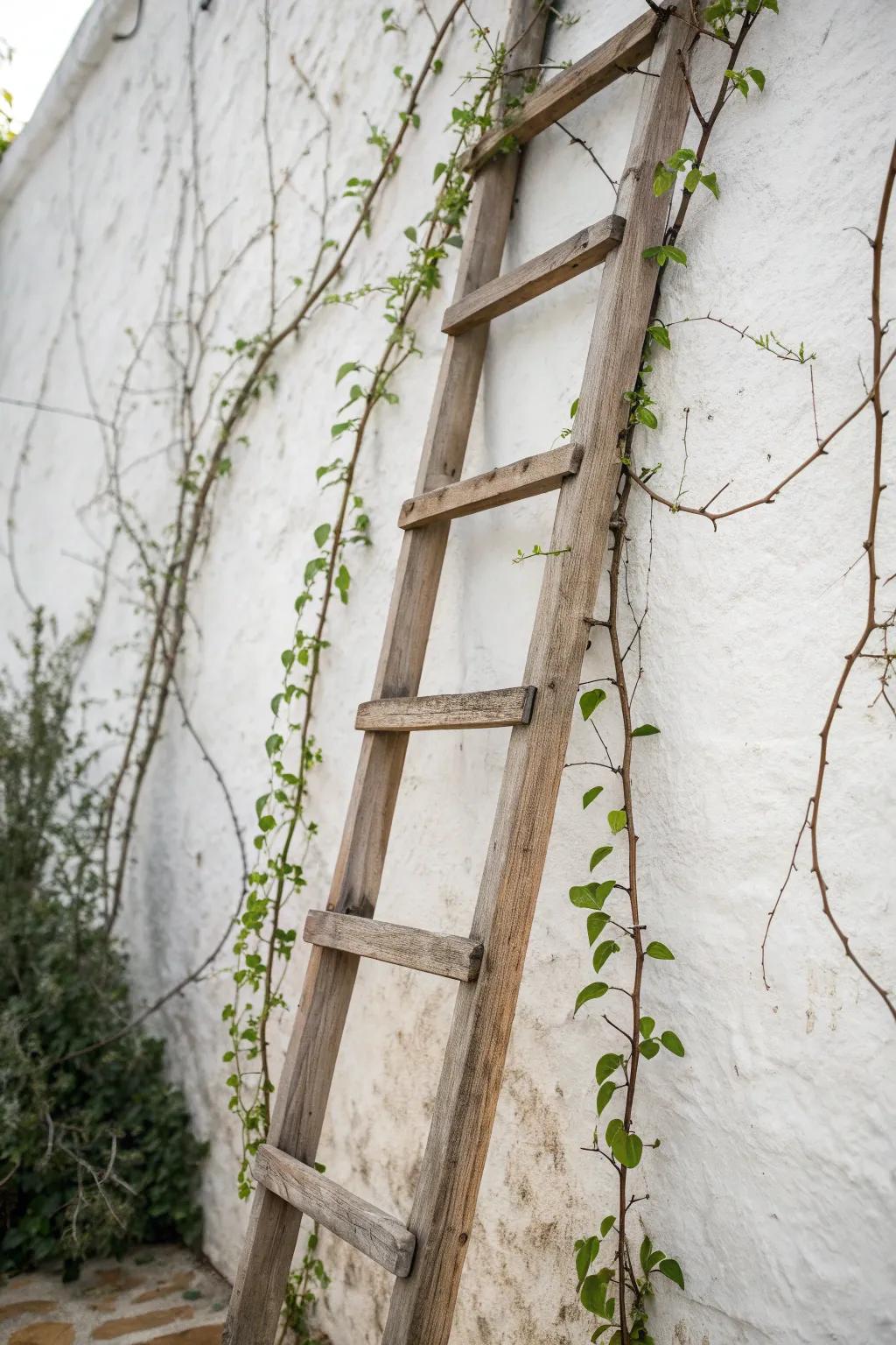 Elevate your garden style with a charming floating ladder trellis—simplicity and nature beautifully intertwined.