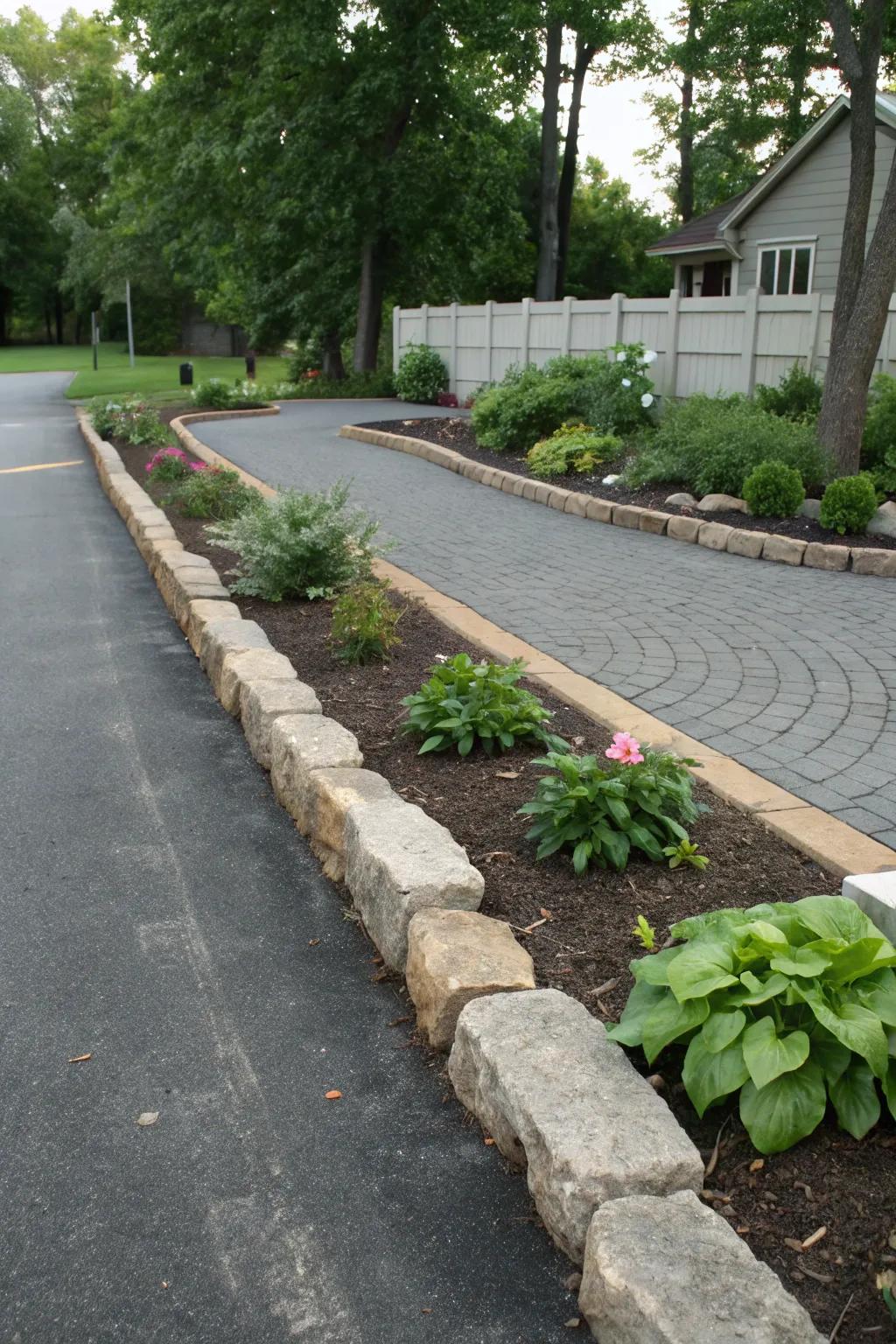 Stone trim keeps green areas neat and defined.