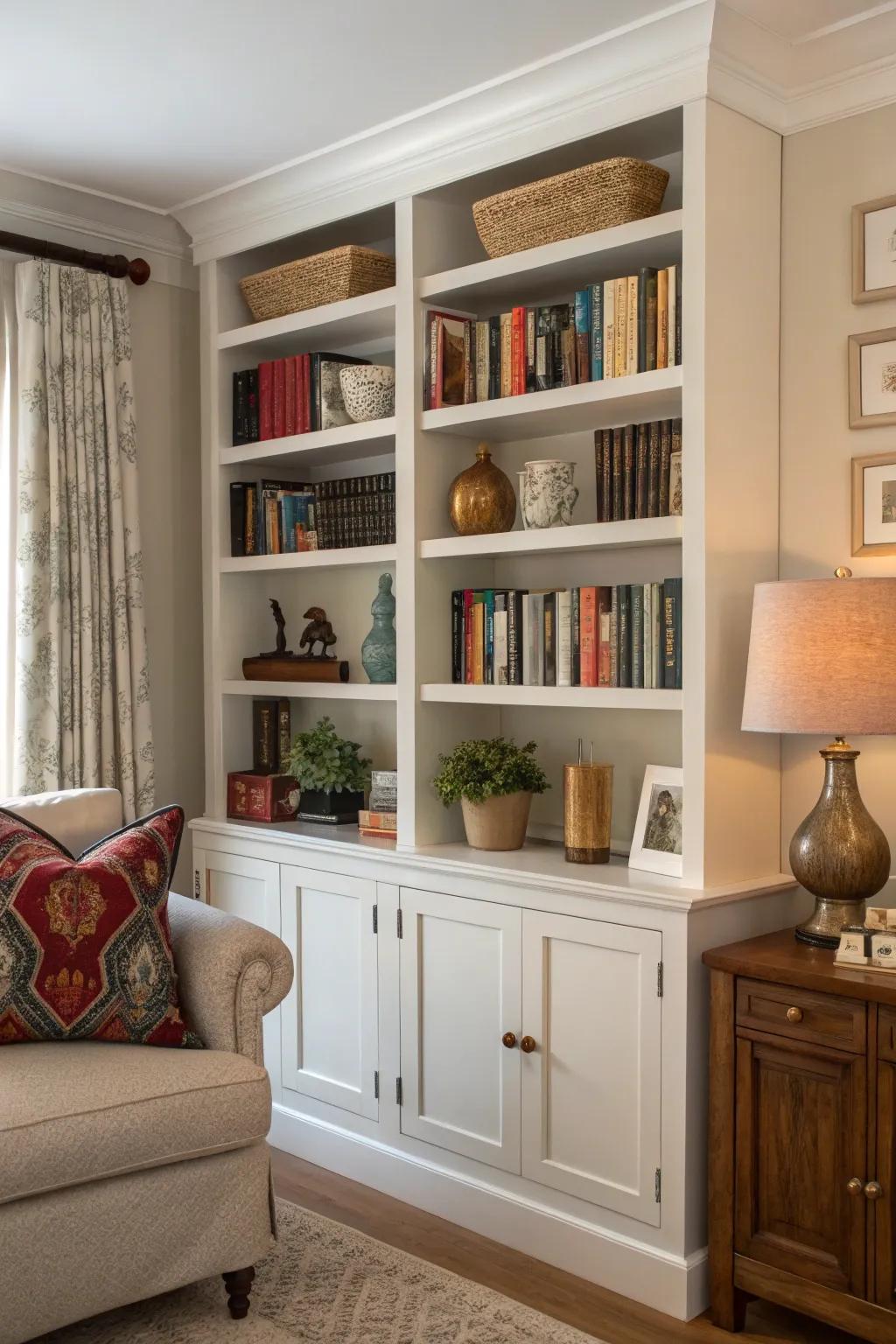 A bookcase retreat enriches character and charm.