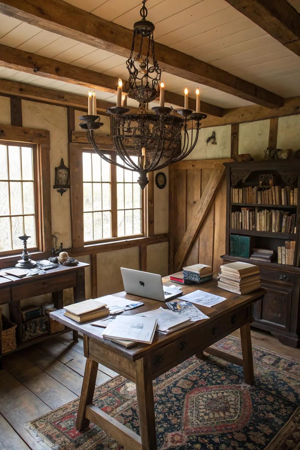 Bold lighting fixtures craft dramatic focal points.