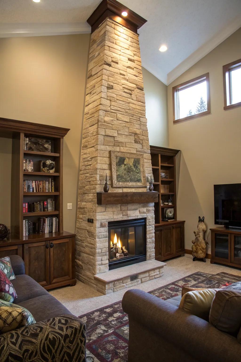 Tall fireplace inserts add drama and height to a room.