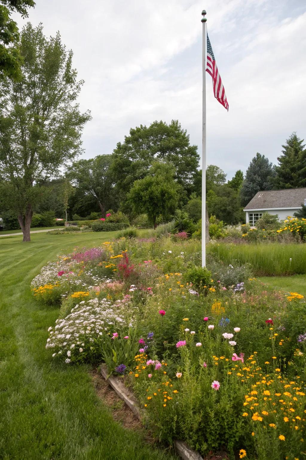 Wildflowers inject a trace of nature and color into flagpole spaces.