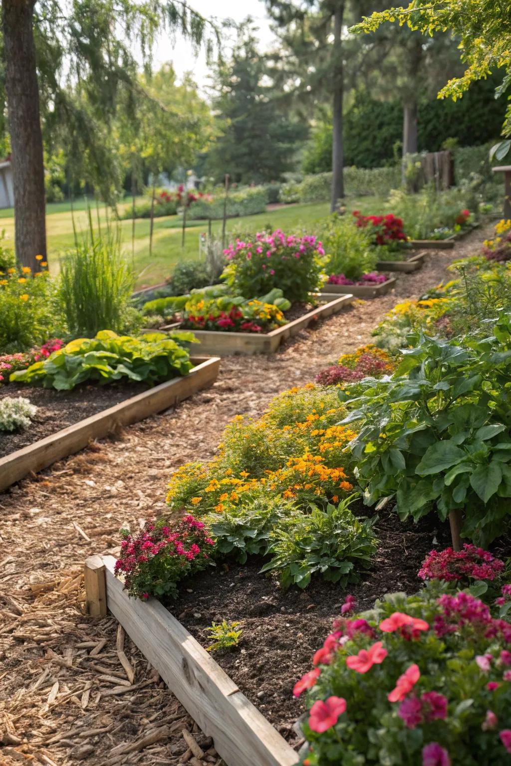 Mulch provides both functionality and aesthetic appeal in garden beds.