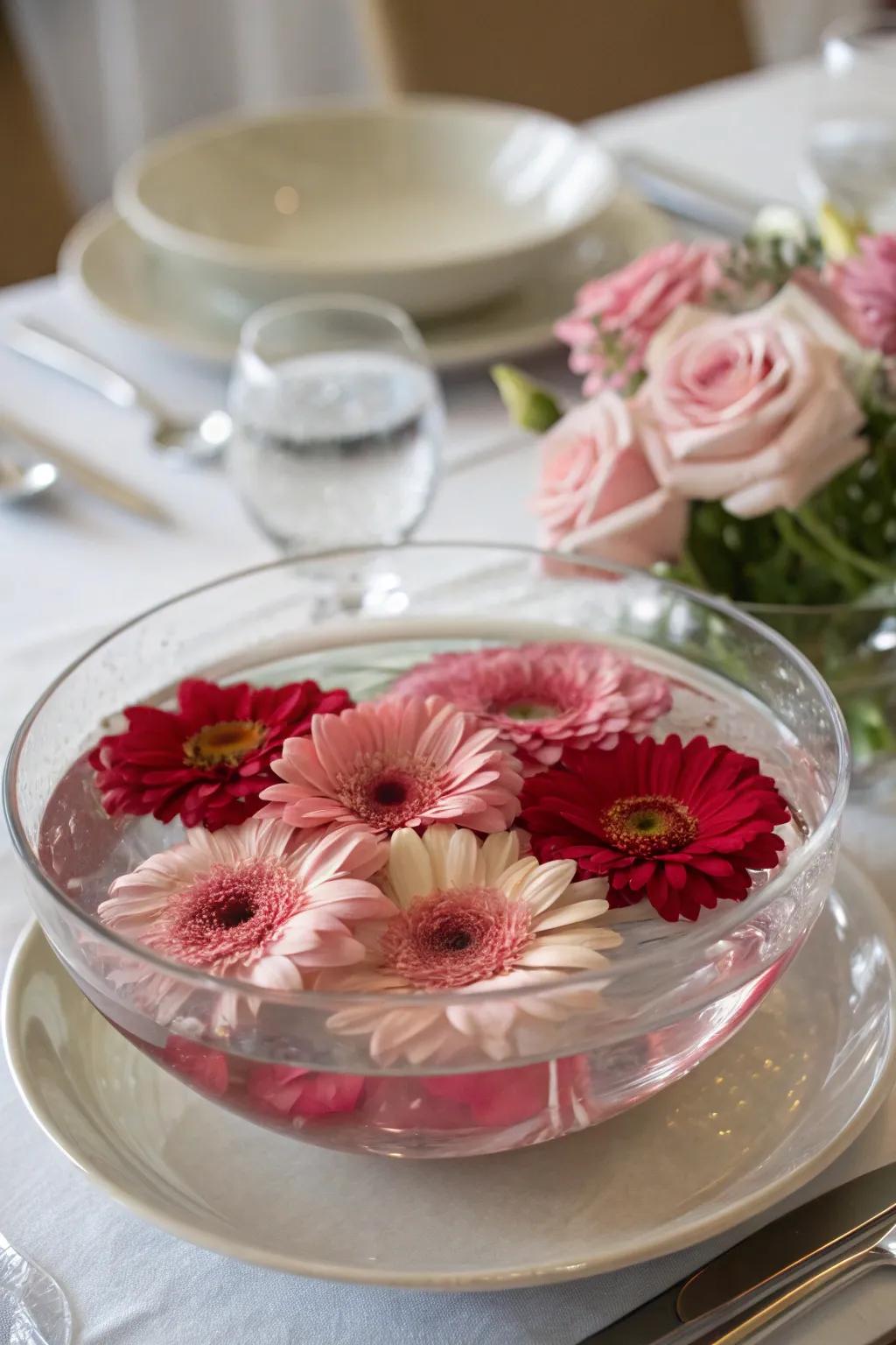 An arresting centerpiece displaying drifting flowers.