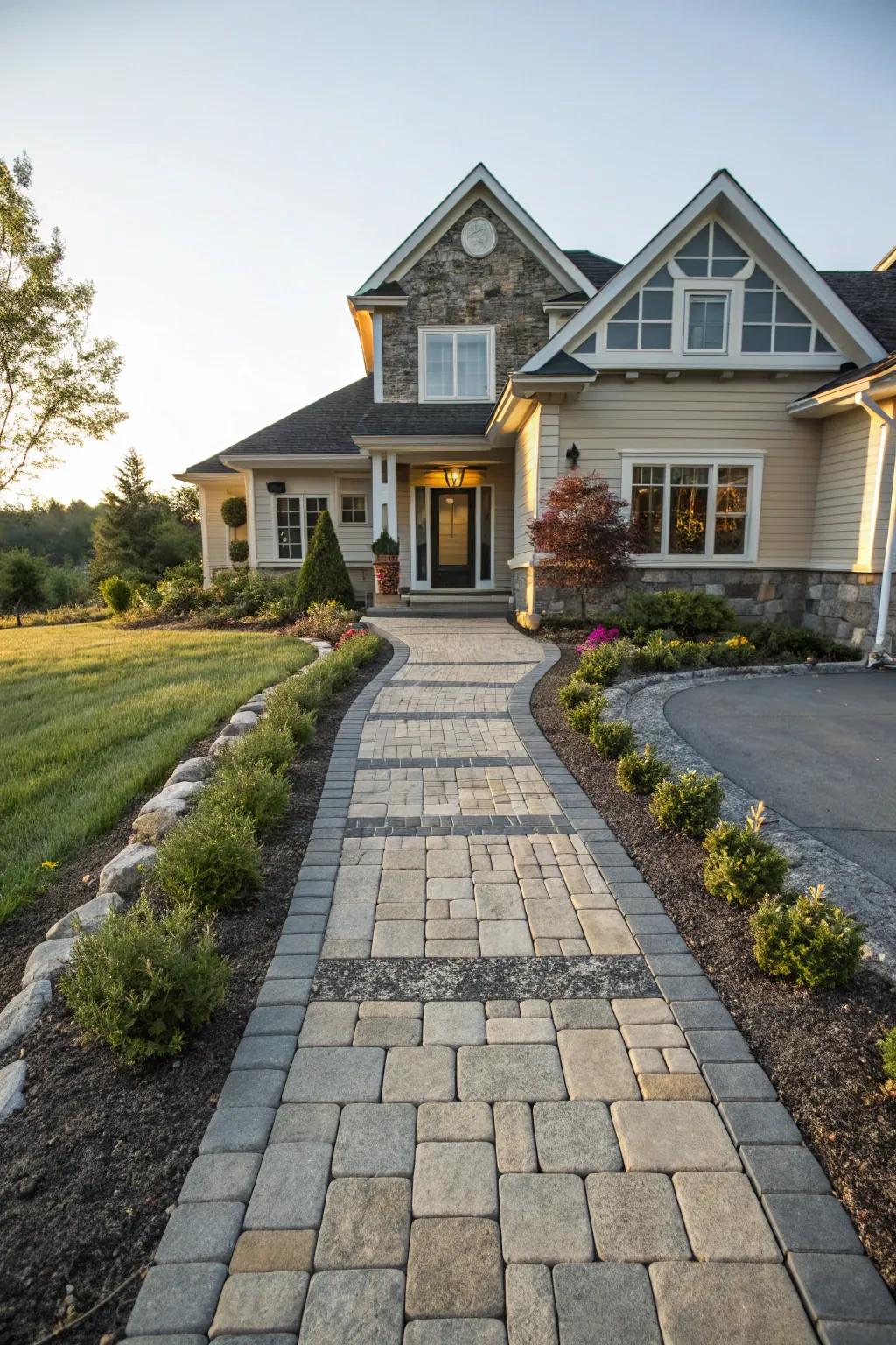 A paved walkway, introducing sophistication and utility to your home's frontage.