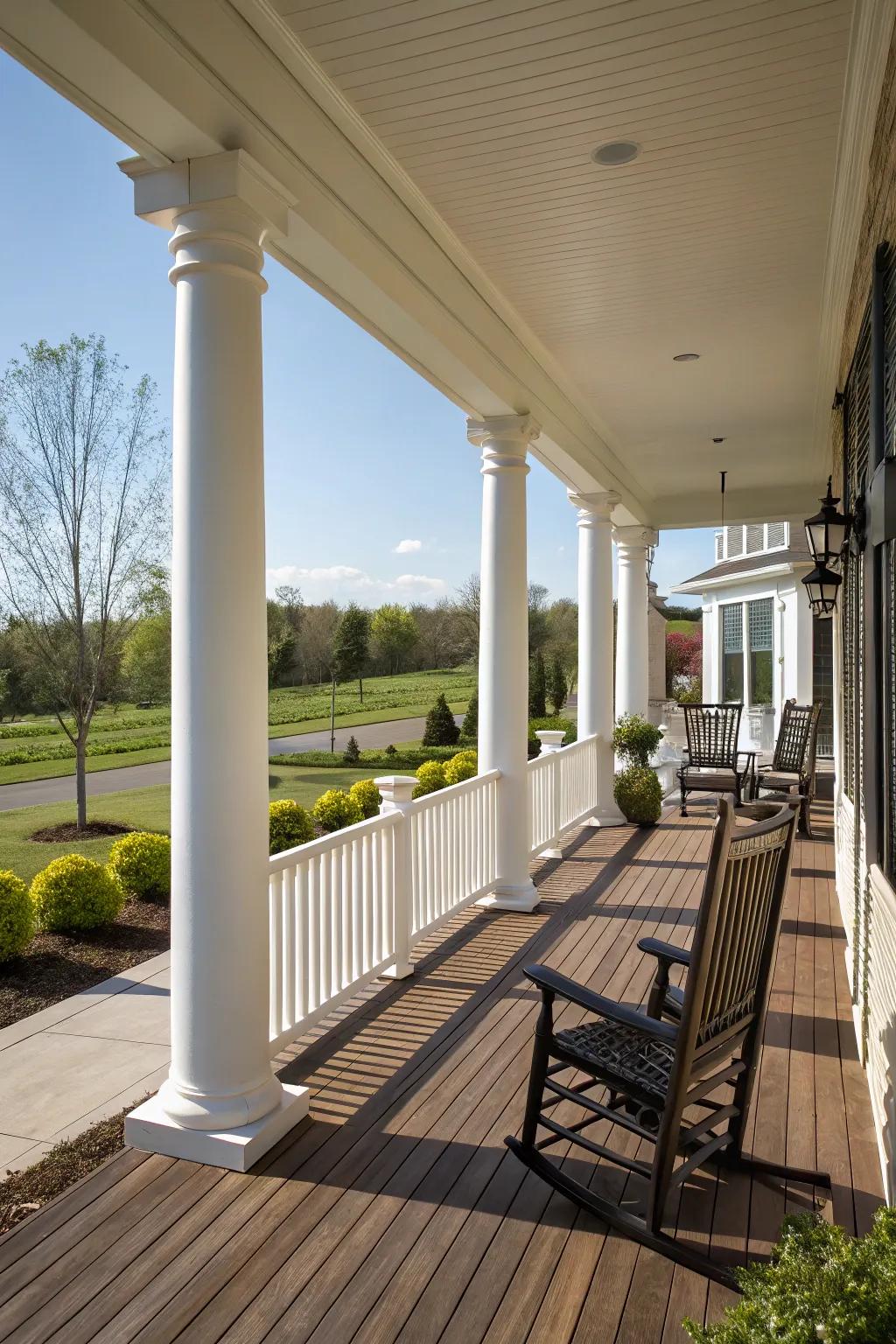Columns joined with railings form a smooth porch design.