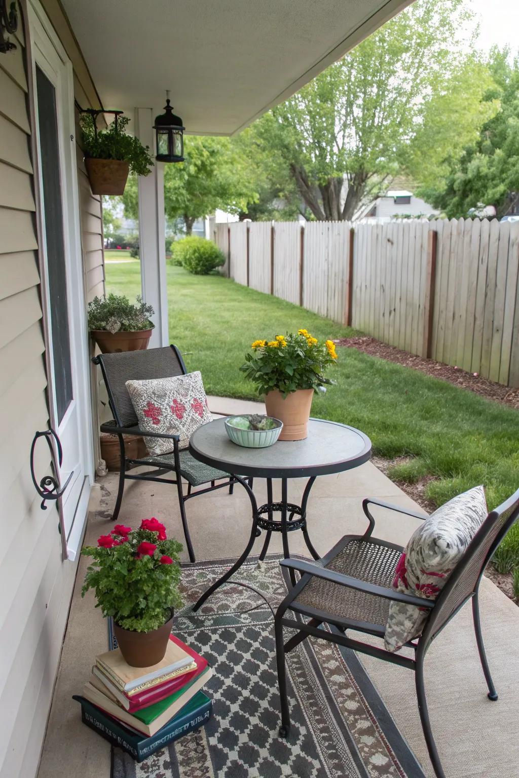 A functional layout enhances porch usability.