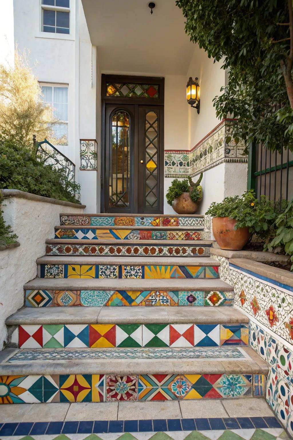 Geometric tiles add playfulness and color to your front steps.