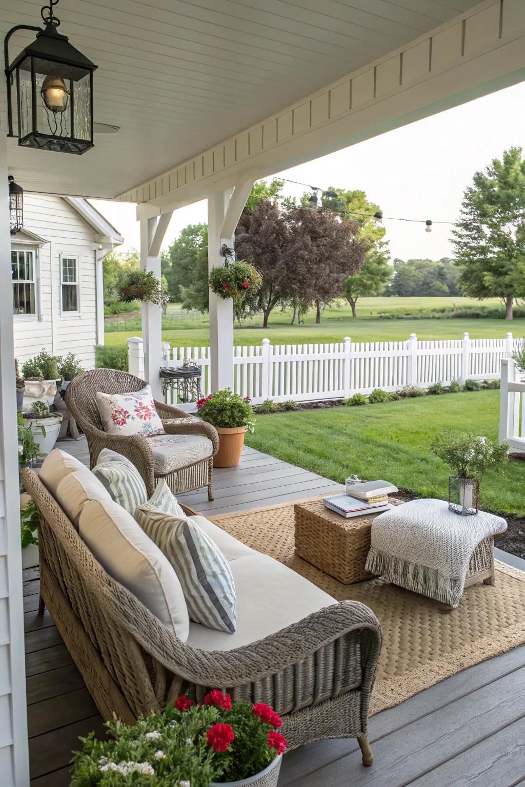 A welcoming veranda enhances the outdoor living space