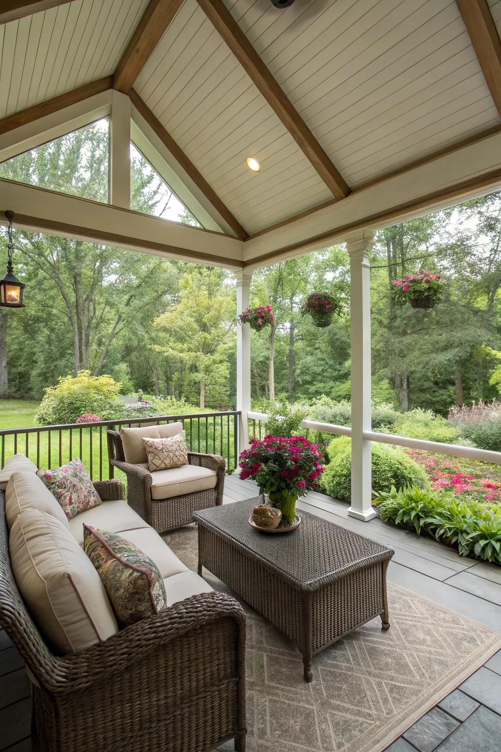 A screened-in porch offering protection and comfort.