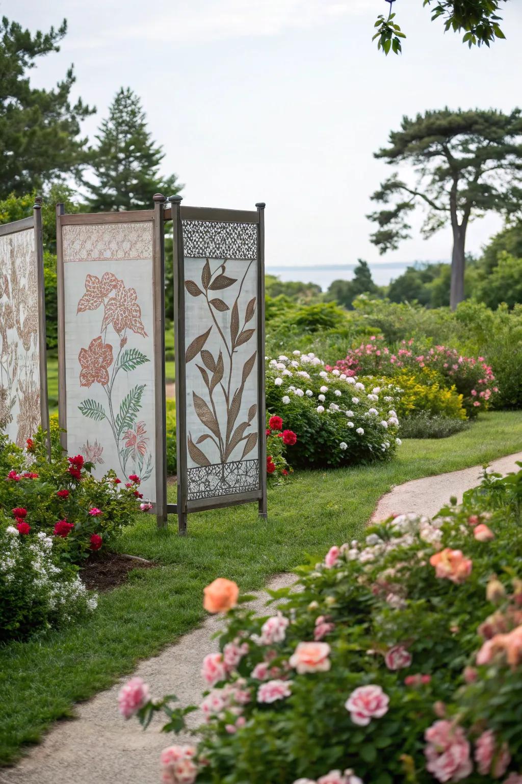 Artistic screens can serve as a garden's focal point.