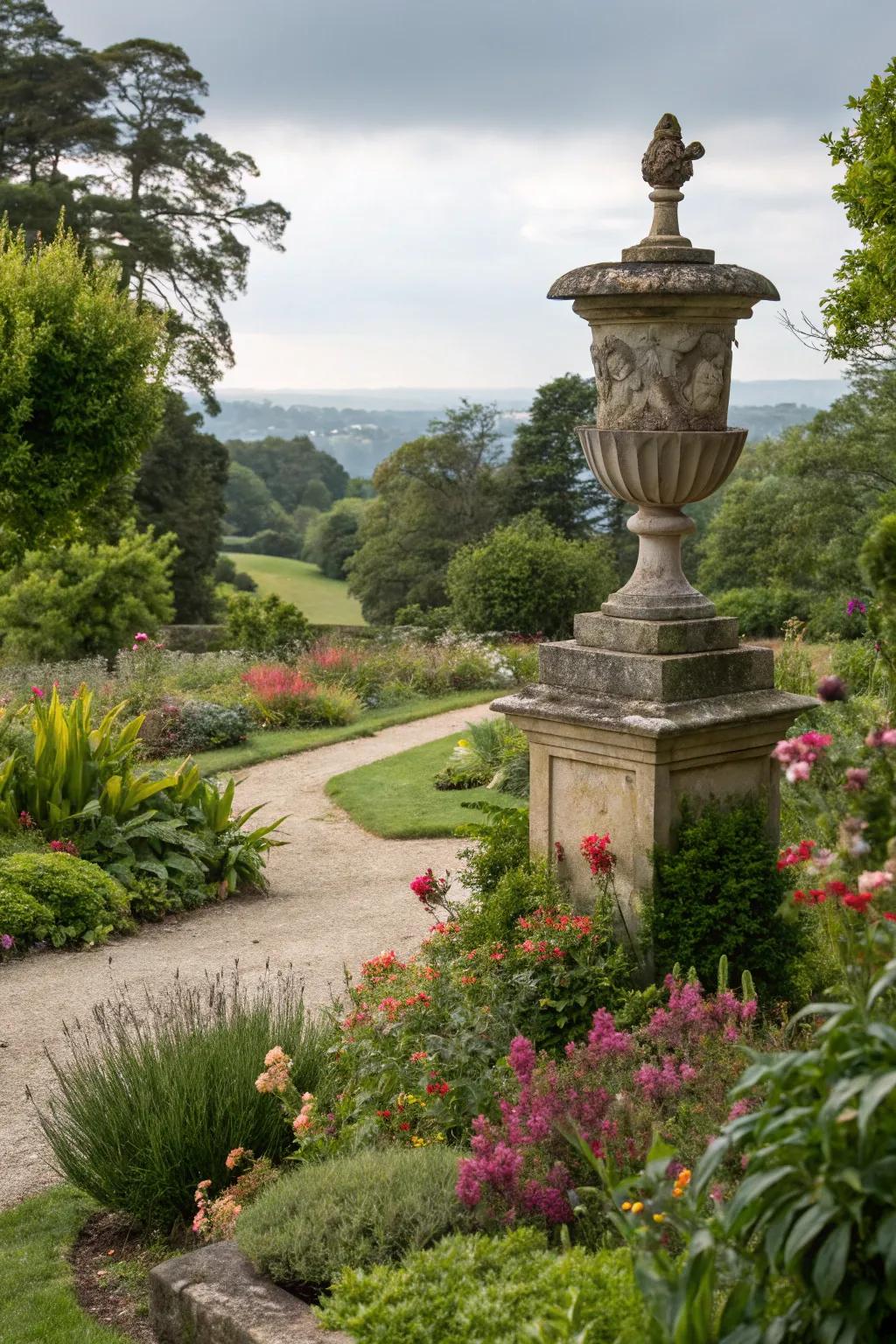 Stone sculptures bestowing grace and individuality upon a garden.