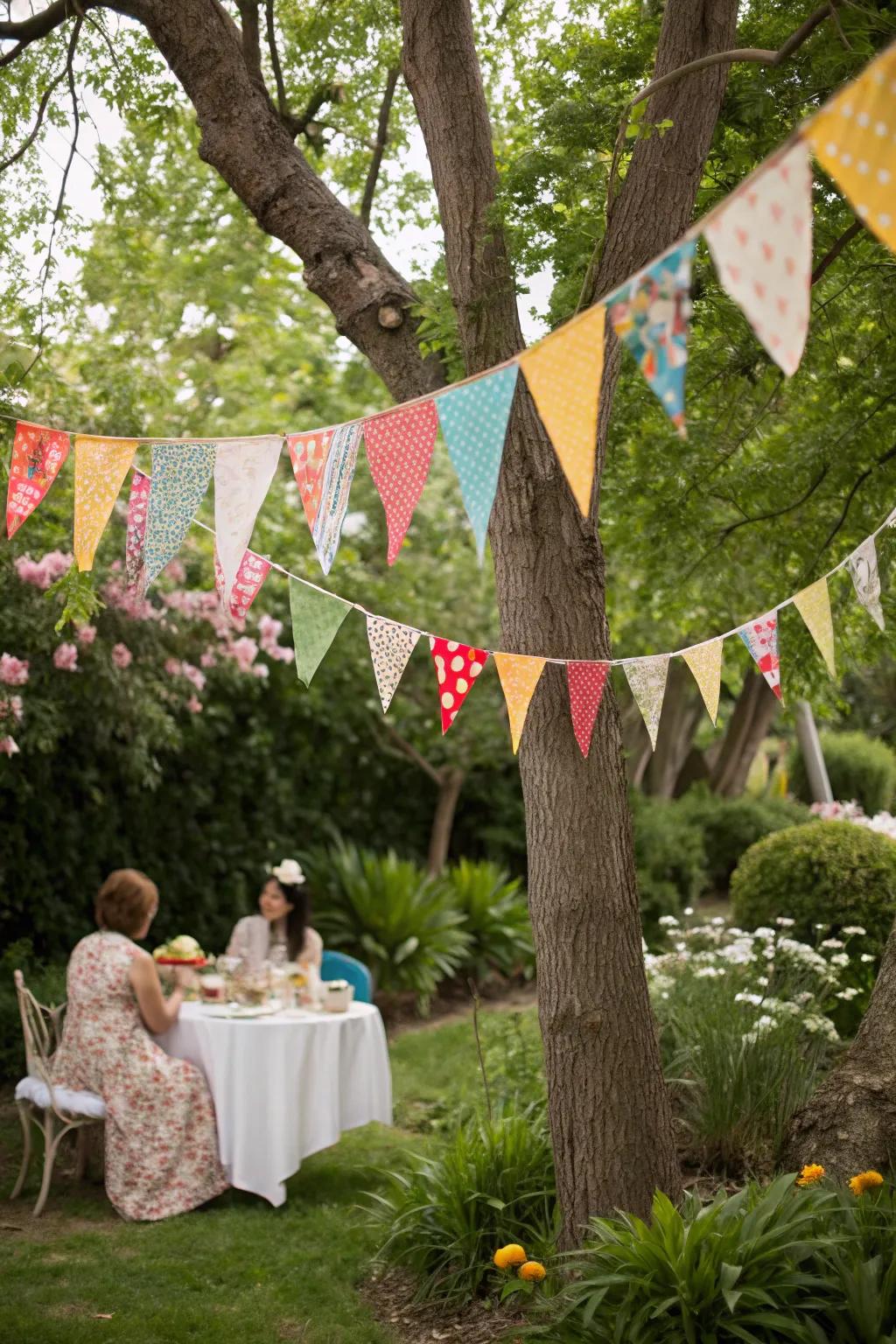Bunting adds a playful, festive vibe to outdoor gatherings.