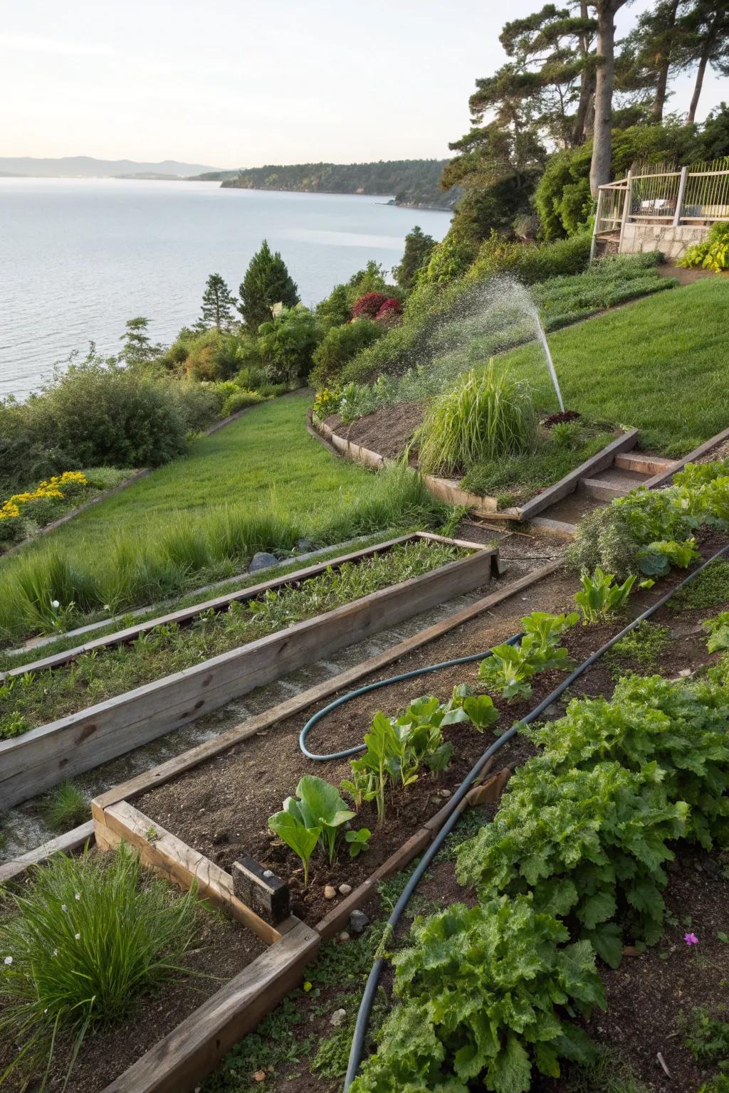 Effective water management is key to maintaining a healthy sloped garden.
