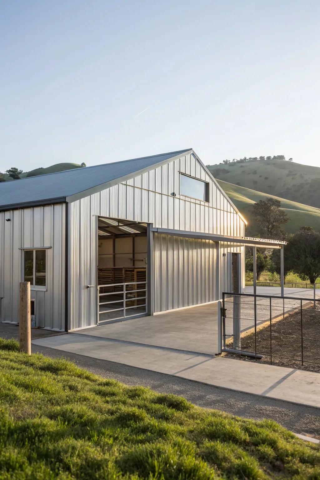 A modern steel goat barn delivering resilience and flair.