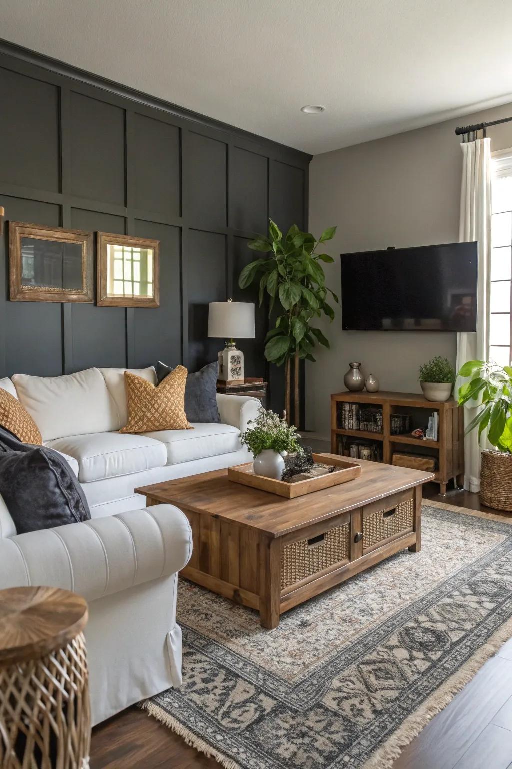 Dark gray walls give any room a dramatic touch.