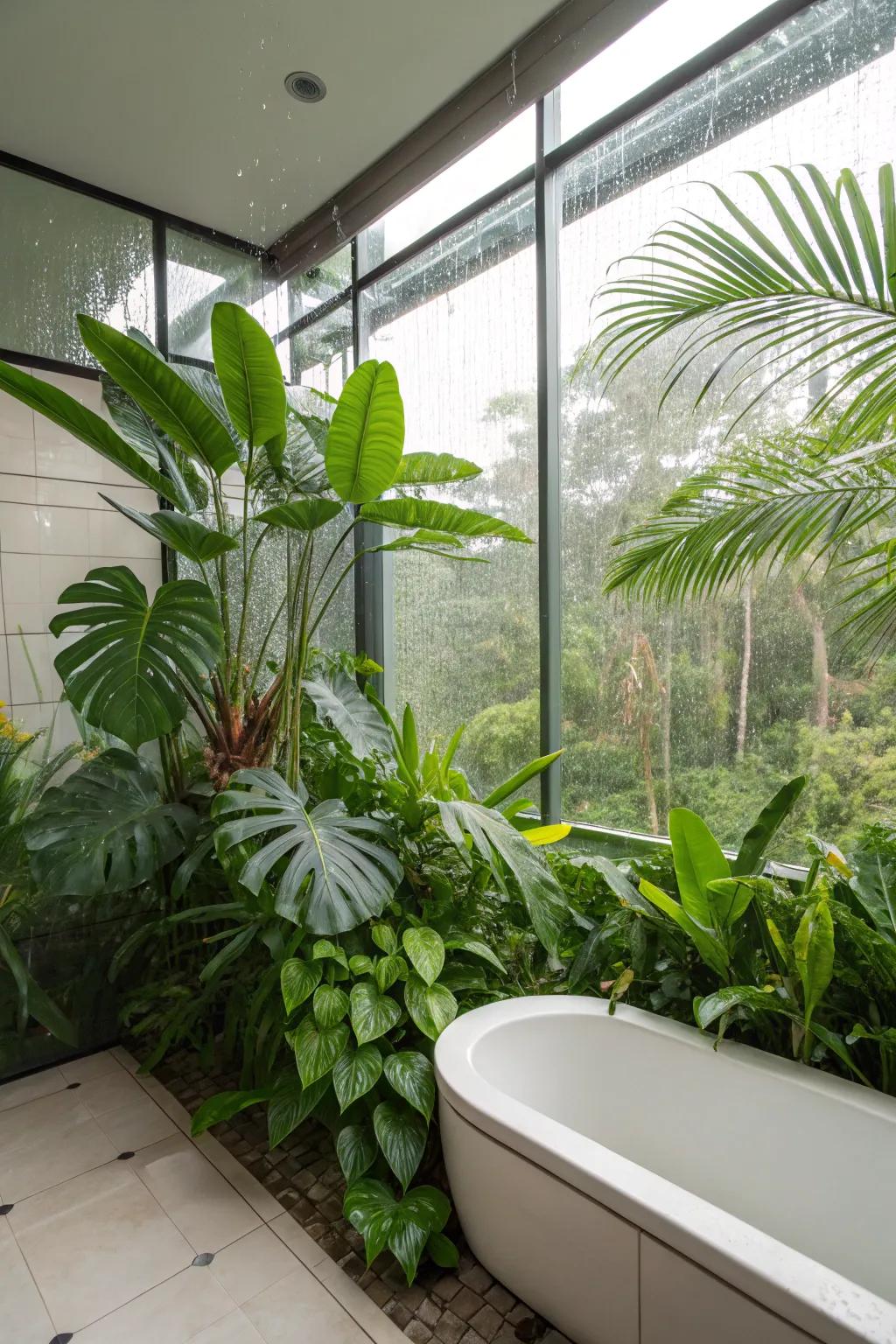 Use bathroom dampness to help a rich, tropical grow room.