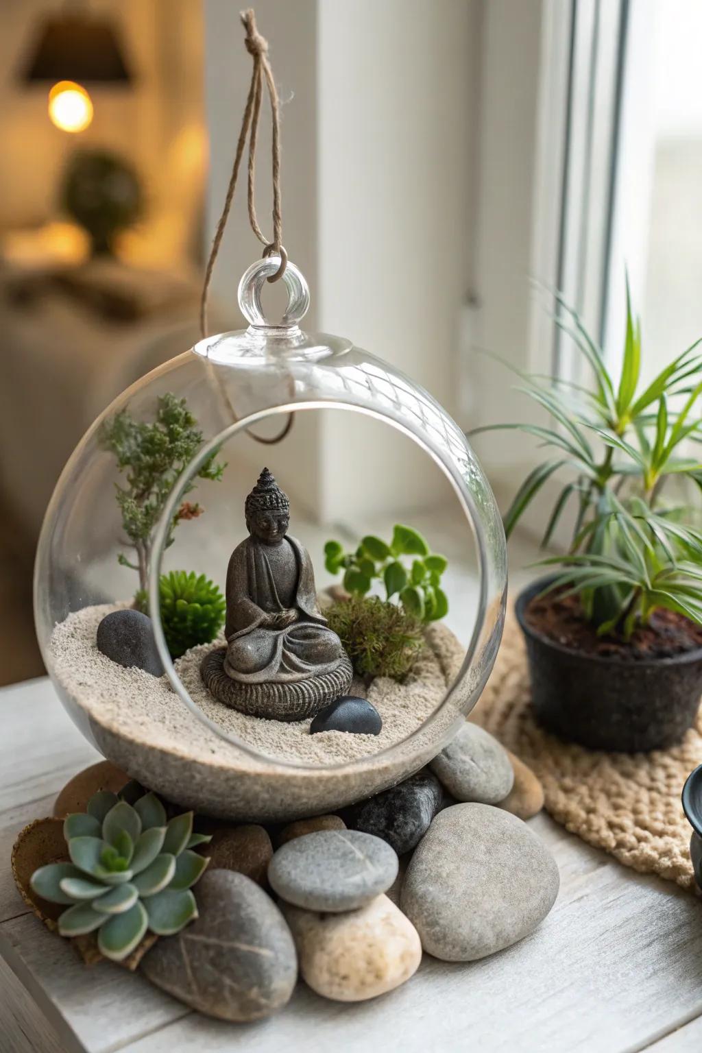 A calming Zen garden planter for a peaceful ambiance.