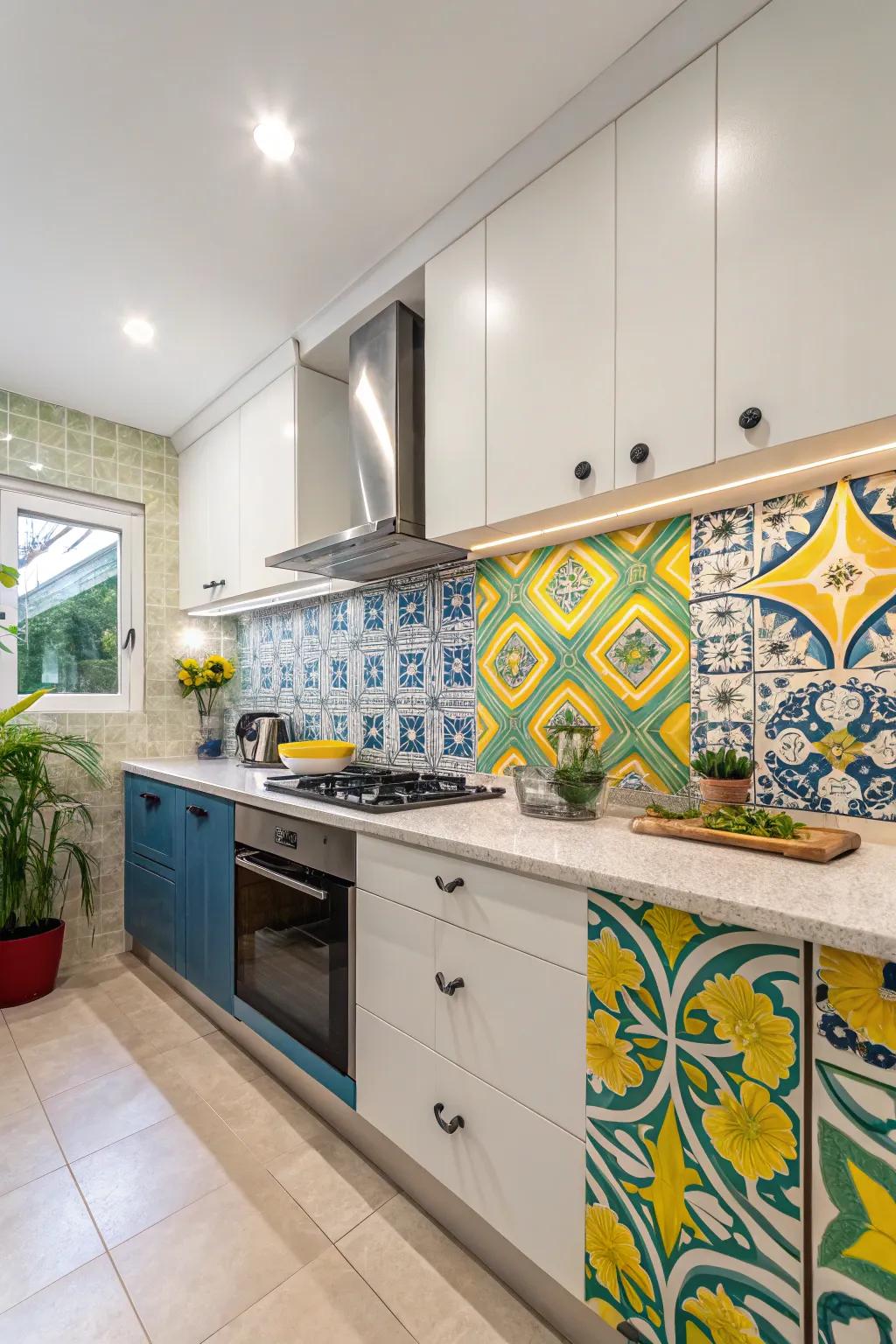 Bold colors for a striking backsplash statement.