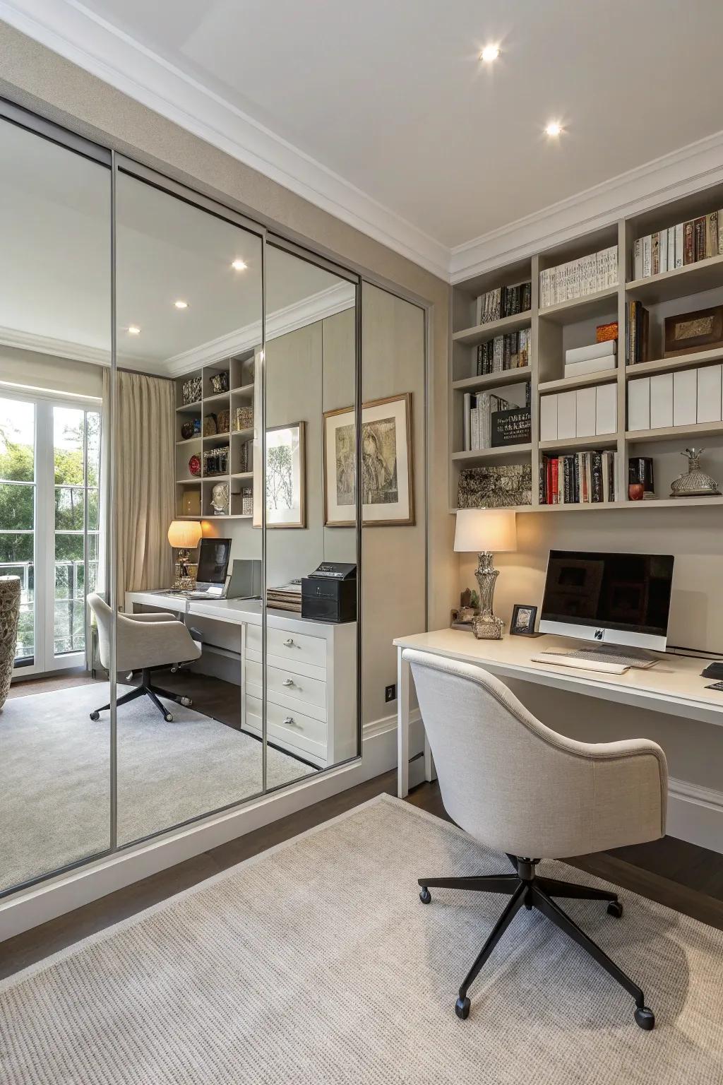 Reflective walls amplify space and reflect sunlight.