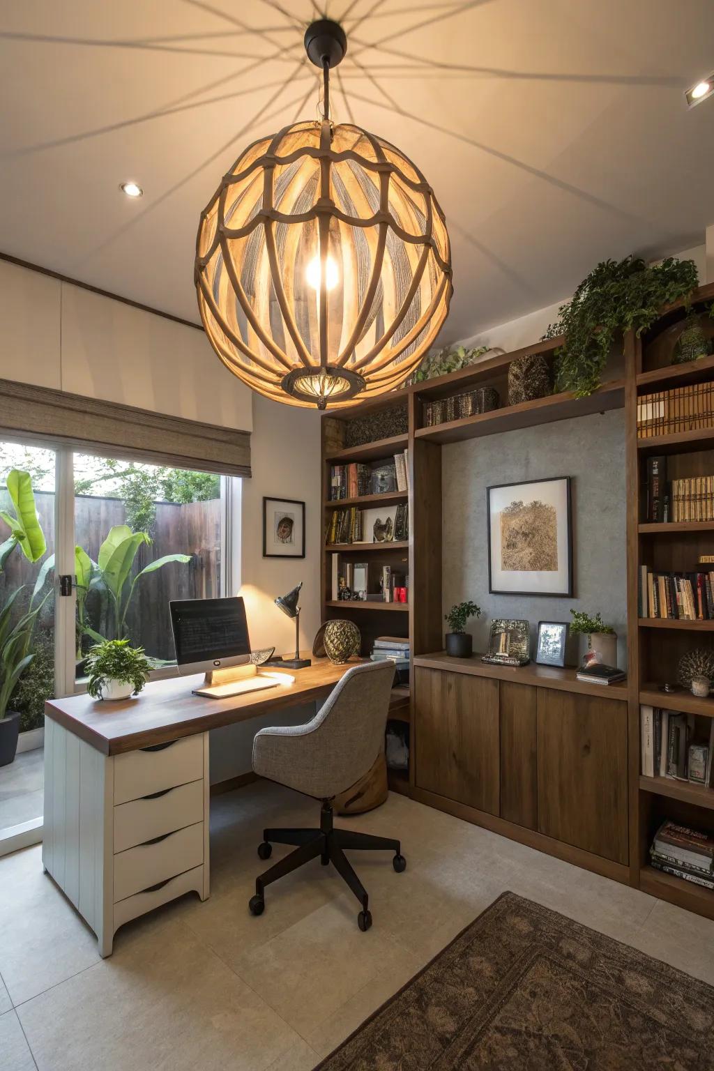 Artistic lights add flair and intrigue to your workspace.