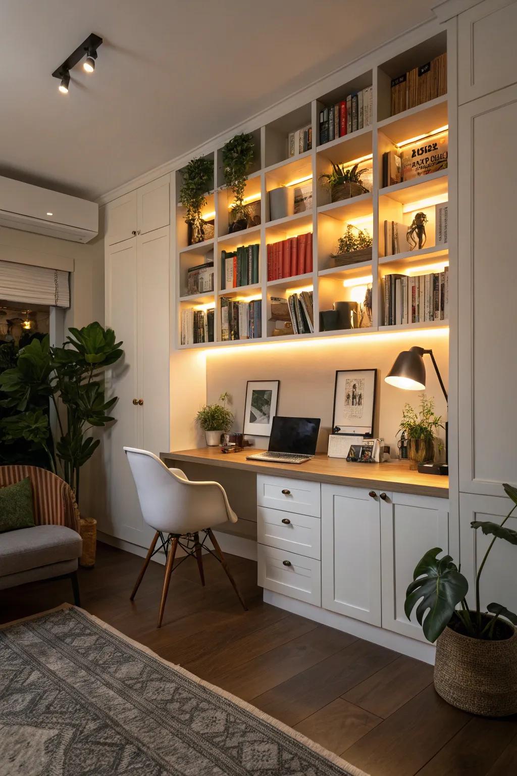 Illumination-enhanced shelves brighten and spotlight.