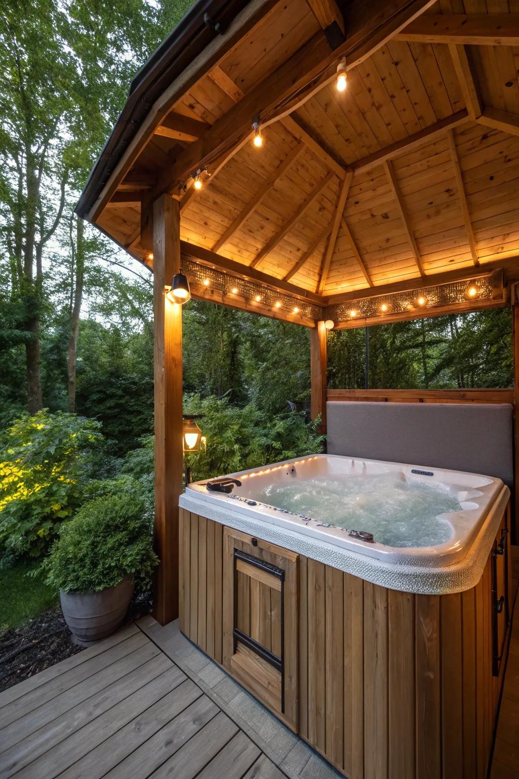 A gazebo with walls provides comprehensive privacy and comfort.