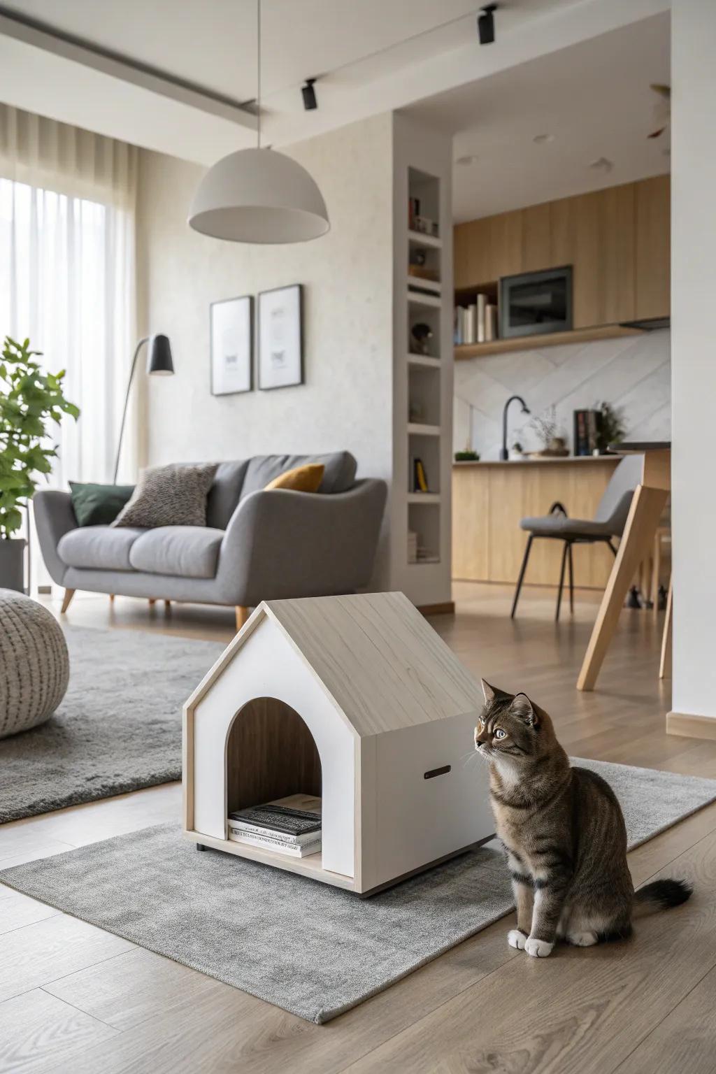 A sleek, minimalist cat house that enhances modern decor.