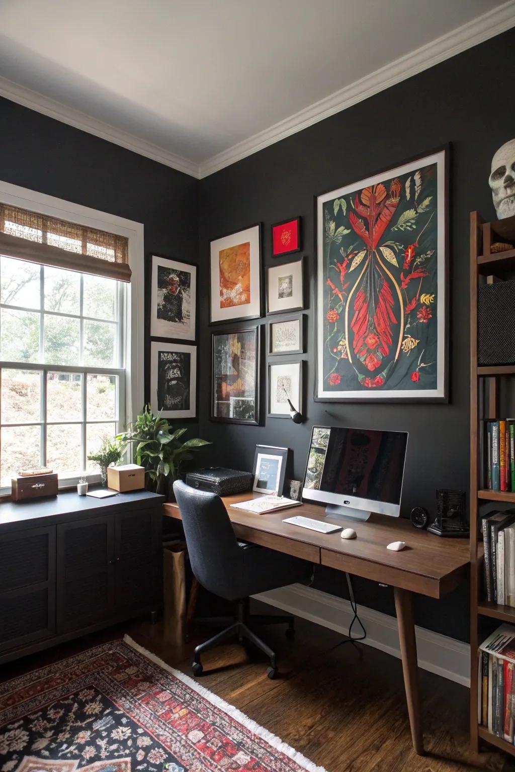 Striking wall art adds personality and interest to the office.