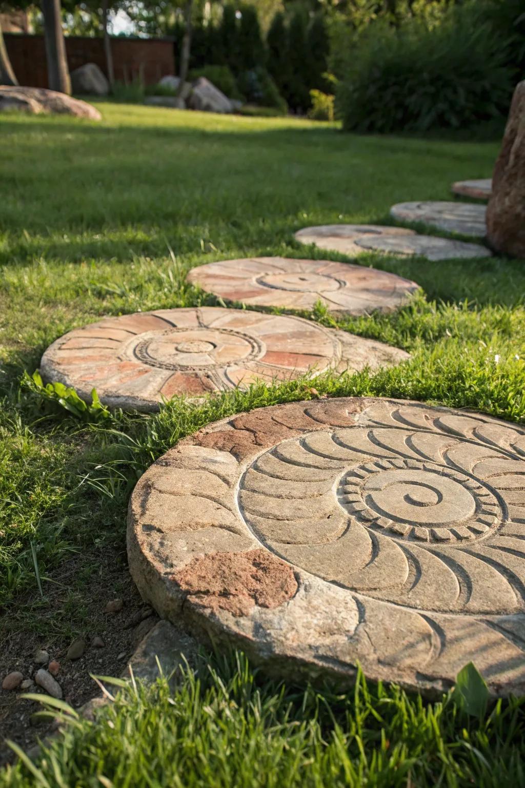 Step into style with bold, circular stepping stones—an artistic touch to any garden path.
