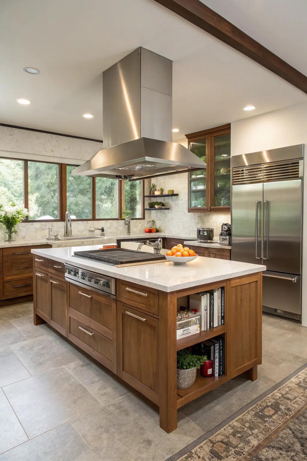 Efficiency meets style with a functional range hood layout.