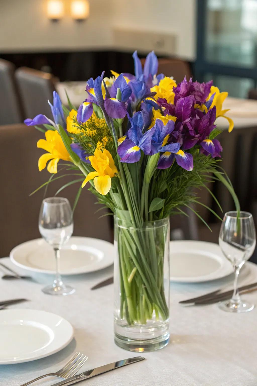 Irises add a bold pop of color and uniqueness.
