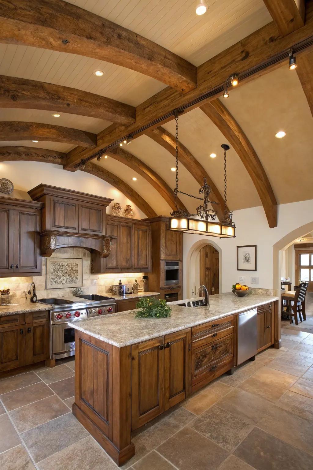 Curved beams offer a unique architectural flair to your kitchen.