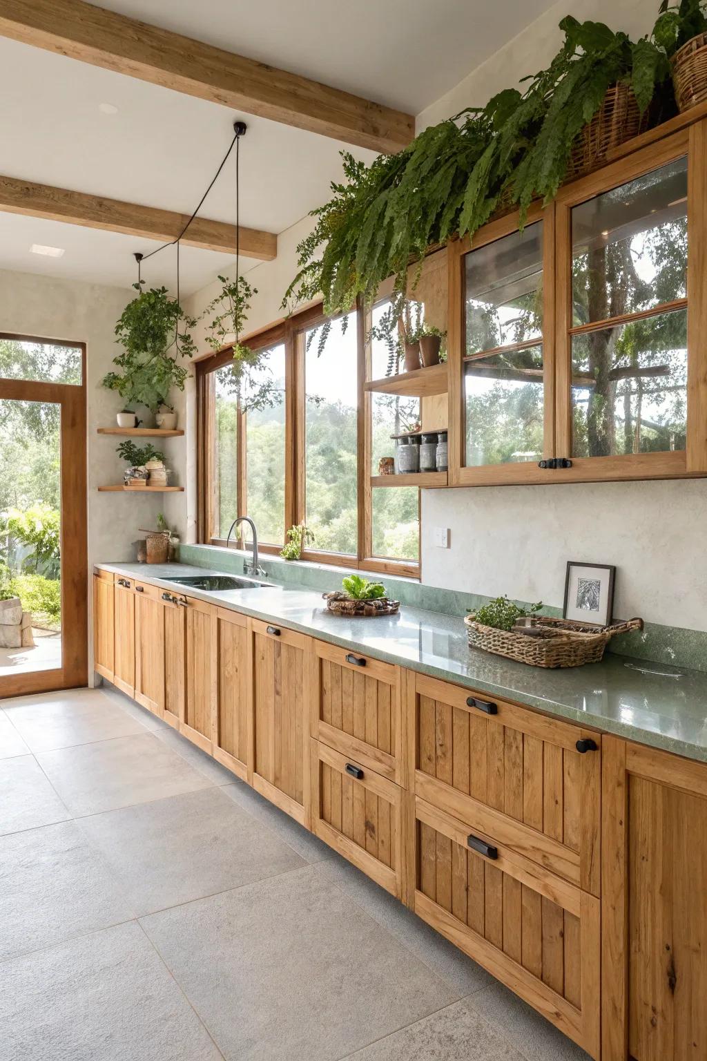 Nature-conscious coats sustain a sustainable lifestyle while amplifying kitchen aesthetics.