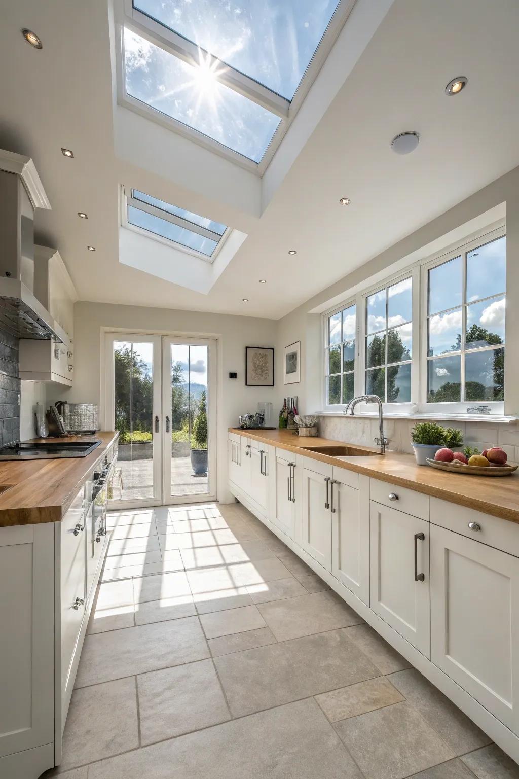 Illuminate your kitchen with natural light from skylights.