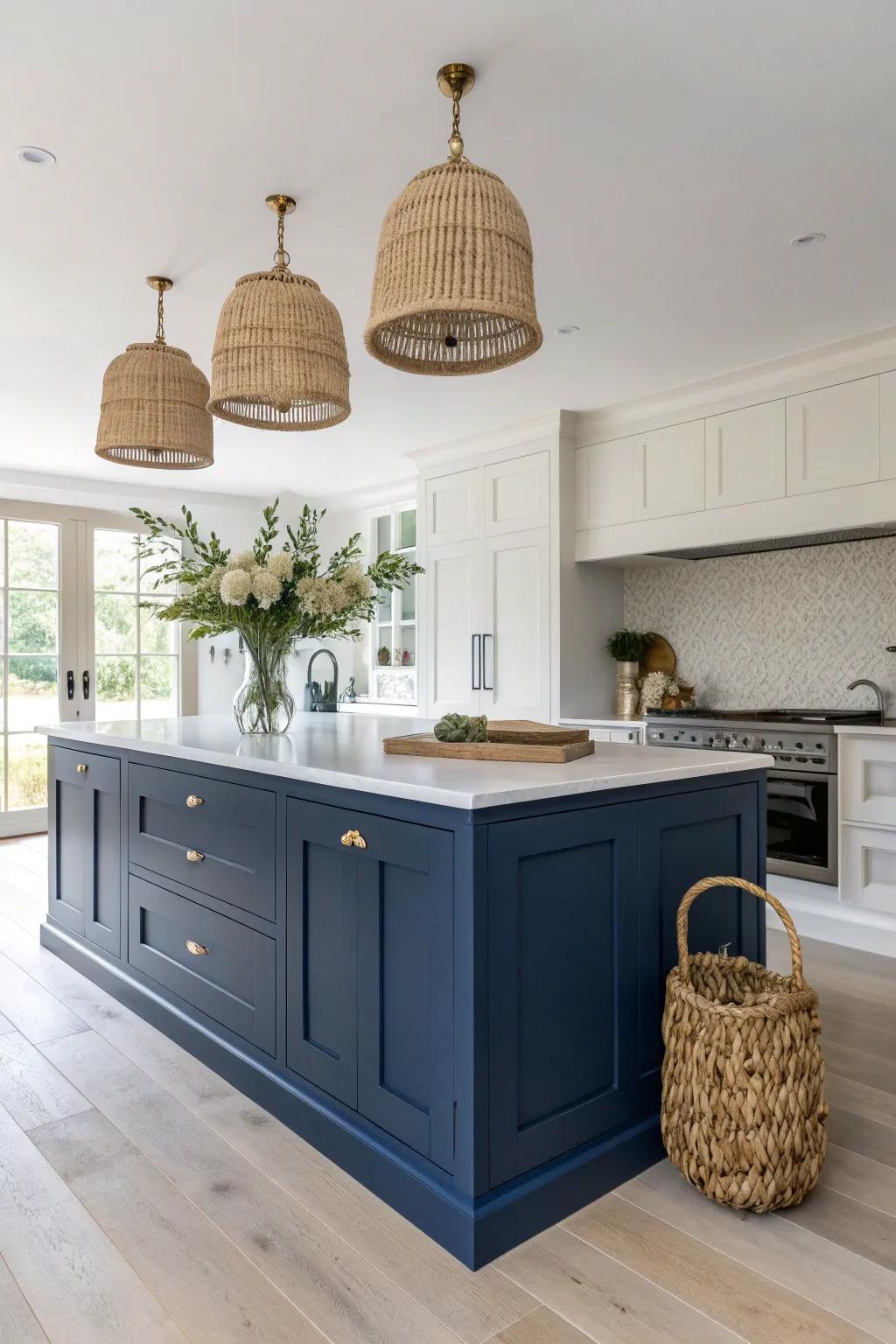 Transform your kitchen with a bold, contrasting island color for that magazine-worthy look.