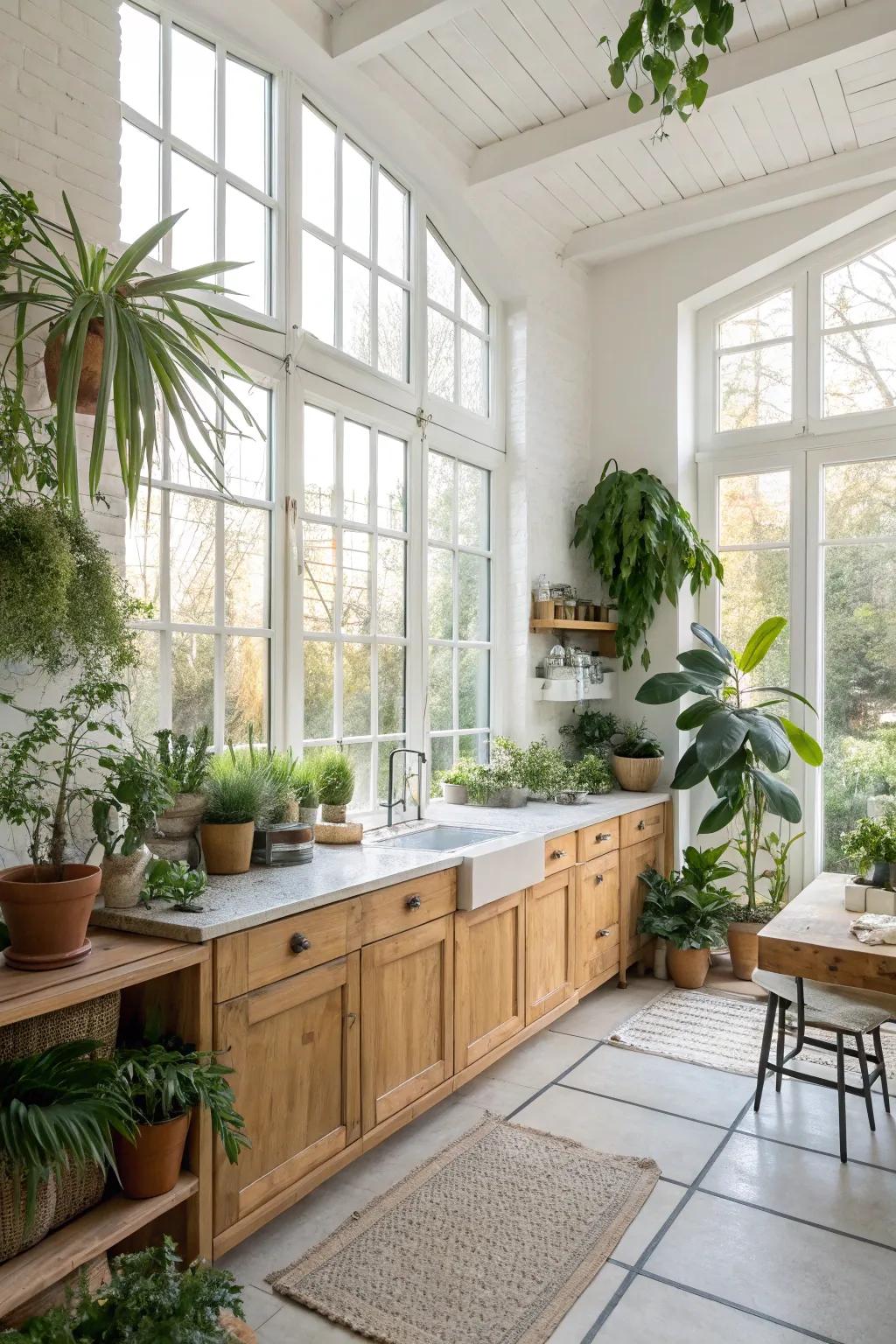 Natural touches that fill the kitchen with life and energy.