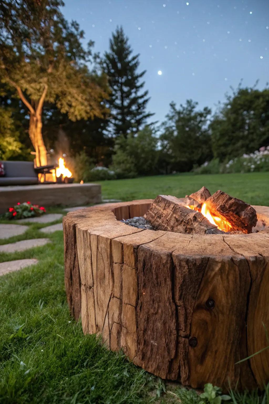 Transform your backyard with handcrafted timber edging for the ultimate fireside retreat.